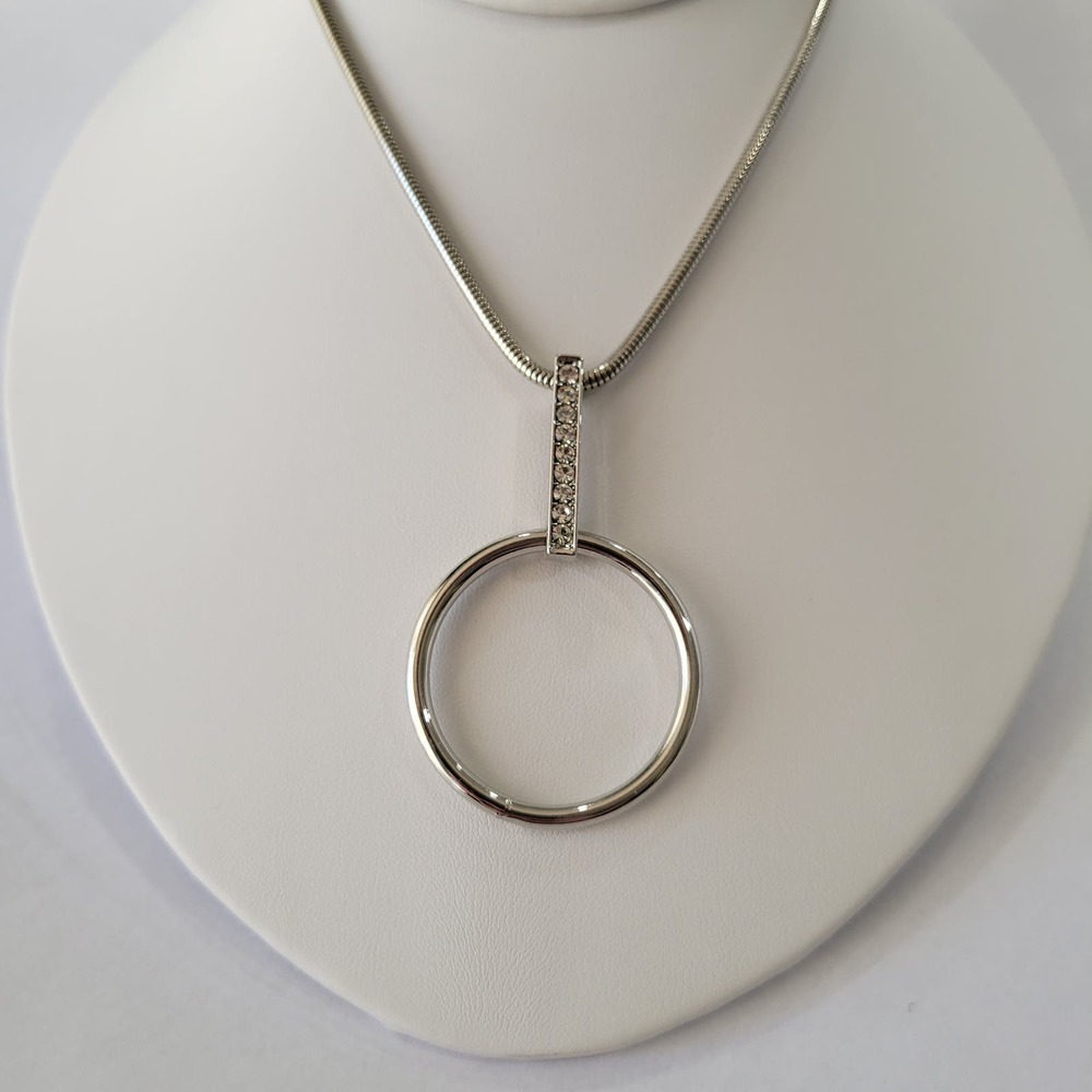 Alfani Silver-Tone Open Circle & Pavé Bar Rodeo Pendant Necklace, 17" NEW - Picture 2 of 6